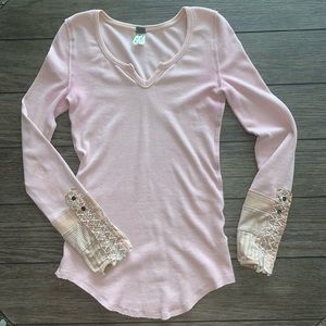 Free People Henley Millennial Pink Dusty Rose Top